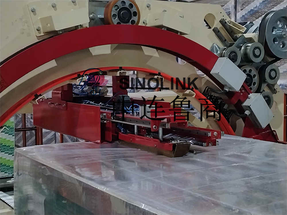 自动六面预紧式包裹机，用于板块建筑材料